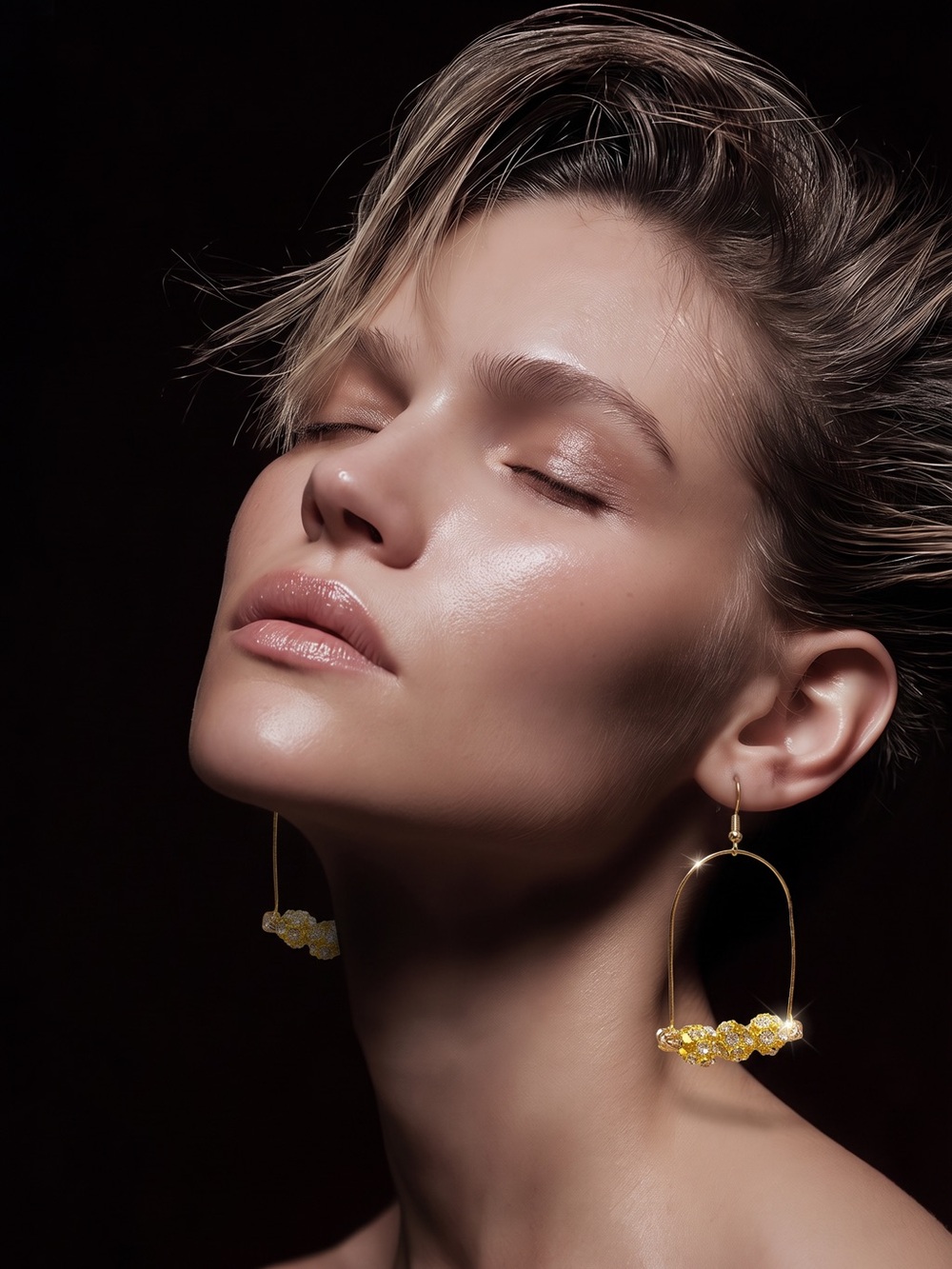 Gold Hoop Drop Earrings with Gold Crystal Accents☑️